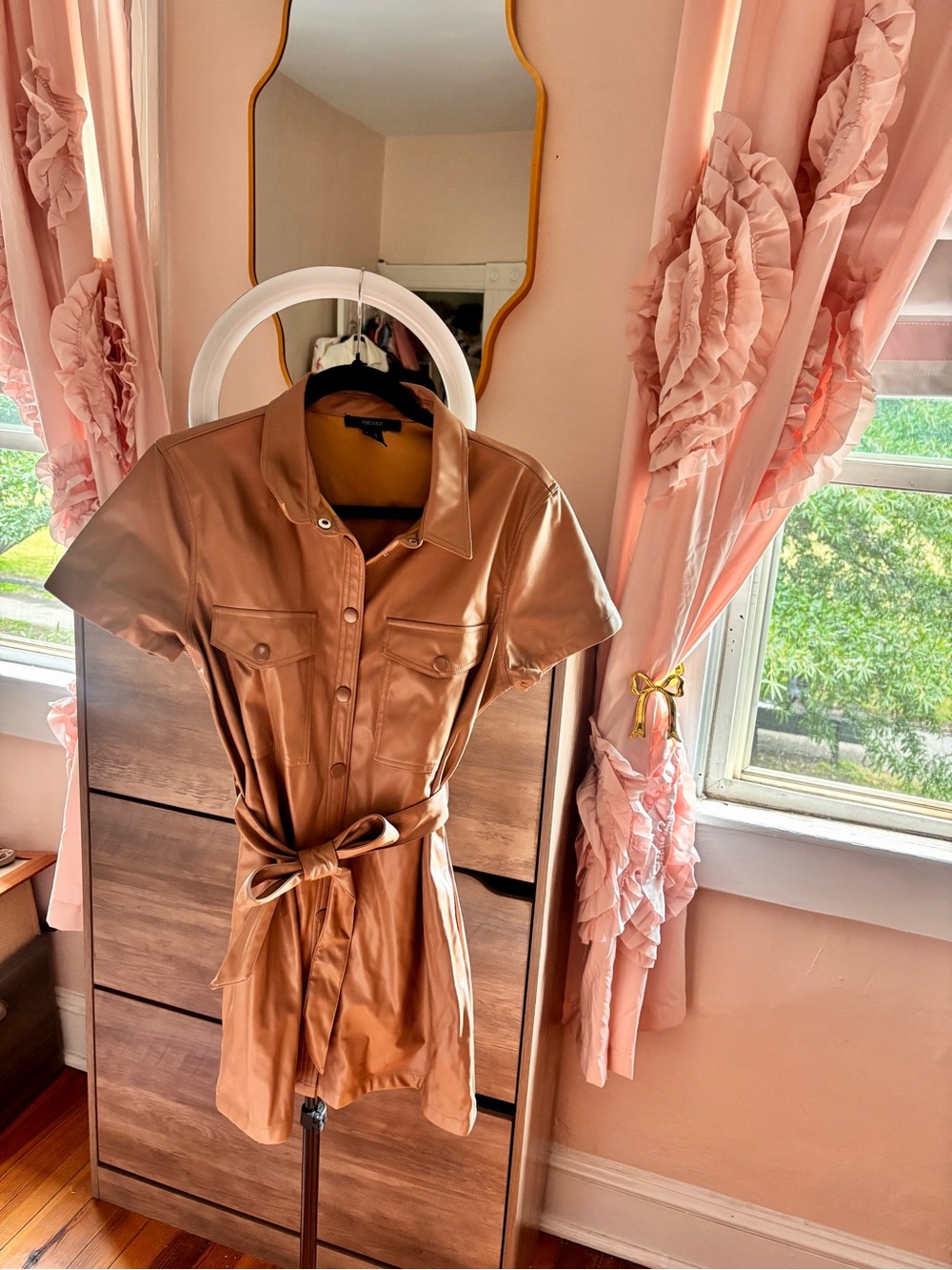 Forever 21 Metallic Bronze Faux-Leather Shirt Dress - L